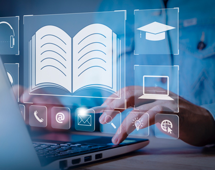 Afbeelding met een scherm met pictogrammen van bronnen, zoals boeken.